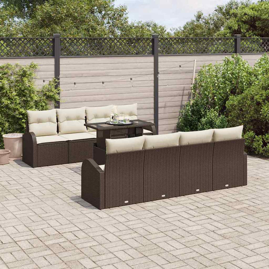 Tuin Sofa Set met kussen met opslag 9 pcs Bruin Poly Rattan