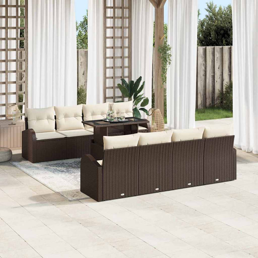 Tuin Sofa Set met kussen met opslag 9 pcs Bruin Poly Rattan