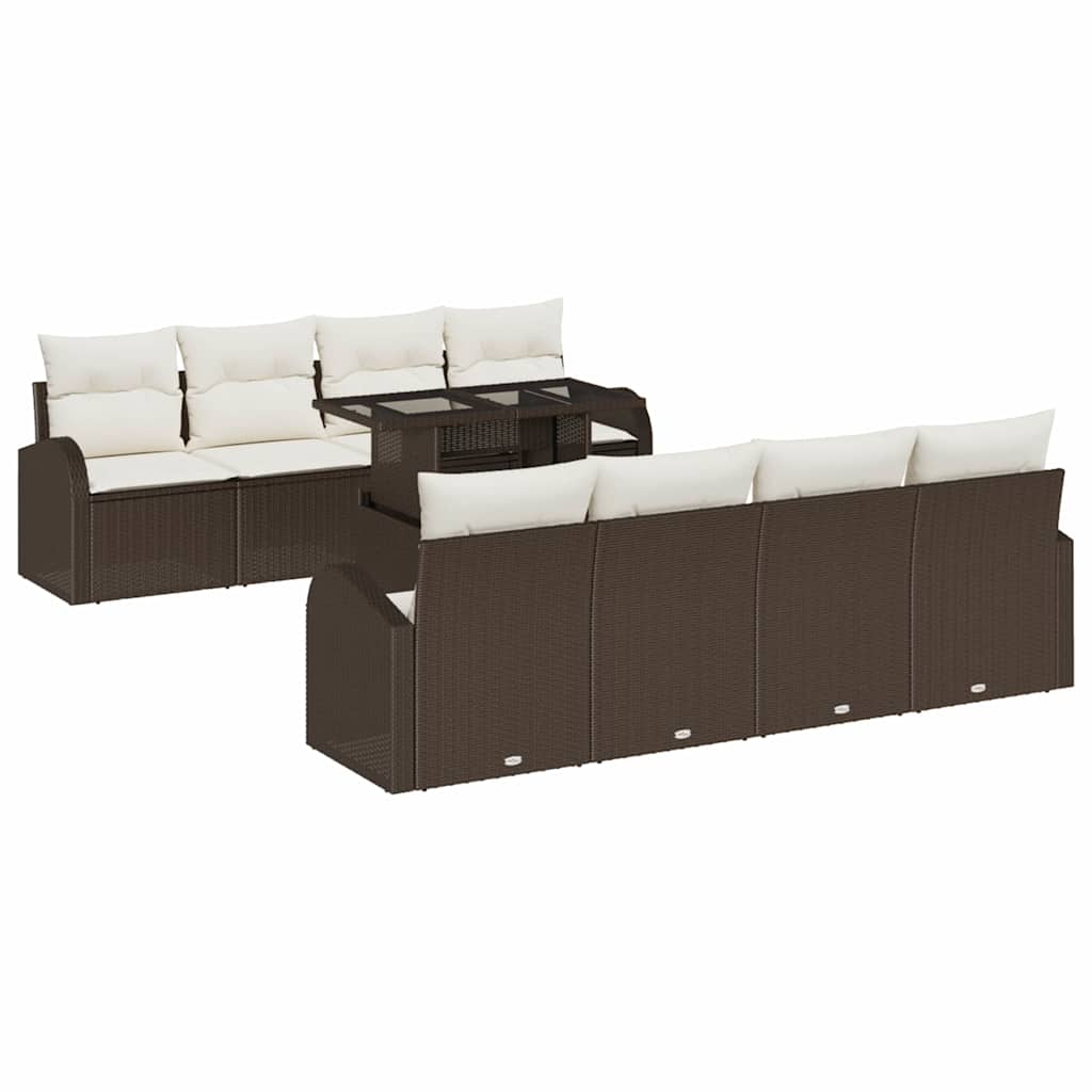 Tuin Sofa Set met kussen met opslag 9 pcs Bruin Poly Rattan