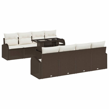 Tuin Sofa Set met kussen met opslag 9 pcs Bruin Poly Rattan
