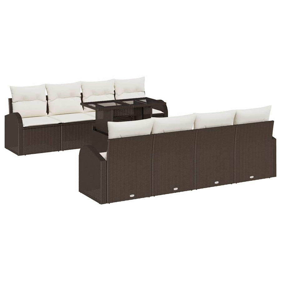 Tuin Sofa Set met kussen met opslag 9 pcs Bruin Poly Rattan