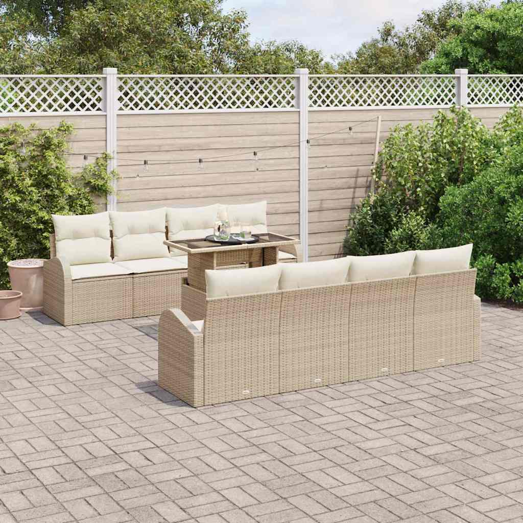 Tuin Sofa Set met kussen met opslag 9 pcs Beige Poly Rattan