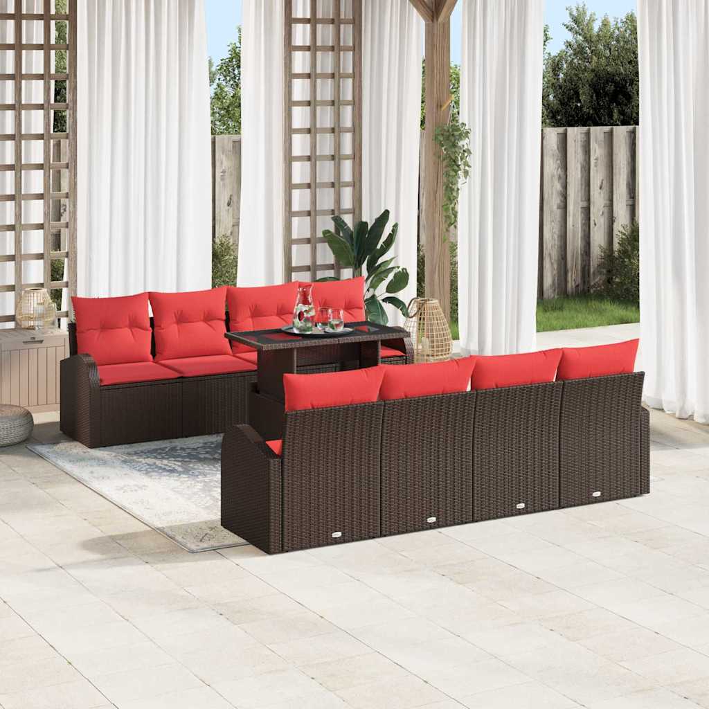 Tuin Sofa Set met kussen met opslag 9 pcs Bruin Poly Rattan