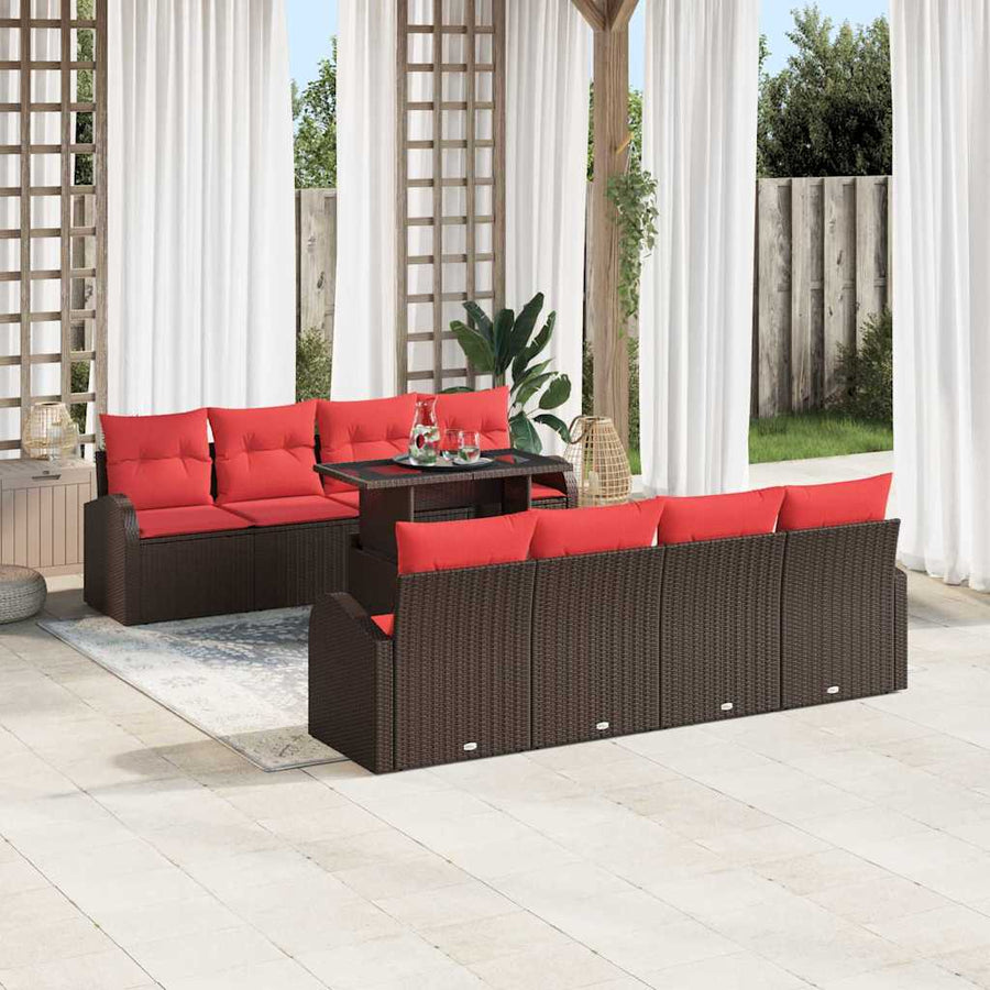 Tuin Sofa Set met kussen met opslag 9 pcs Bruin Poly Rattan