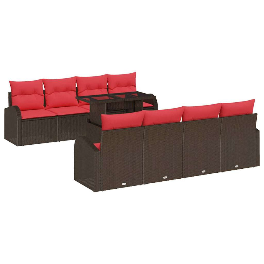 Tuin Sofa Set met kussen met opslag 9 pcs Bruin Poly Rattan