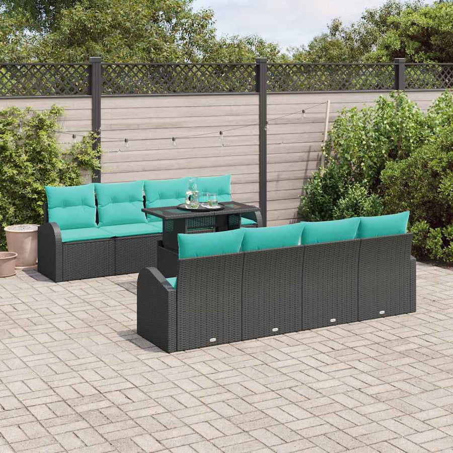 Tuin Sofa Set met kussen met opslag 9 pcs Zwart Poly Rattan