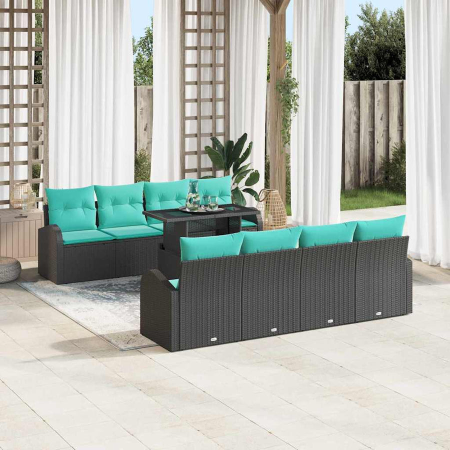 Tuin Sofa Set met kussen met opslag 9 pcs Zwart Poly Rattan
