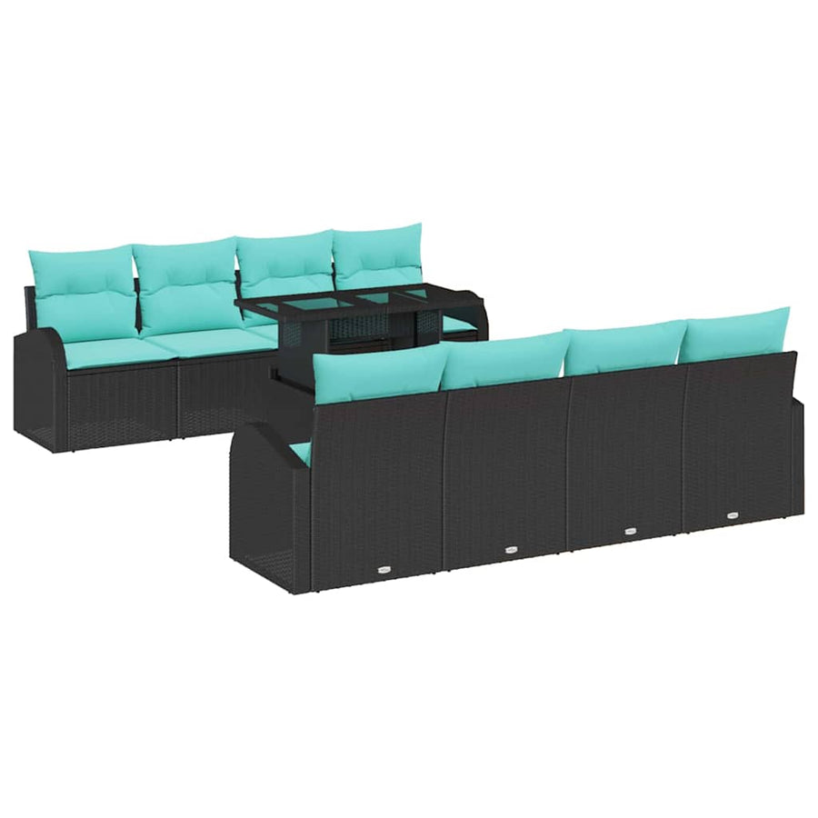 Tuin Sofa Set met kussen met opslag 9 pcs Zwart Poly Rattan