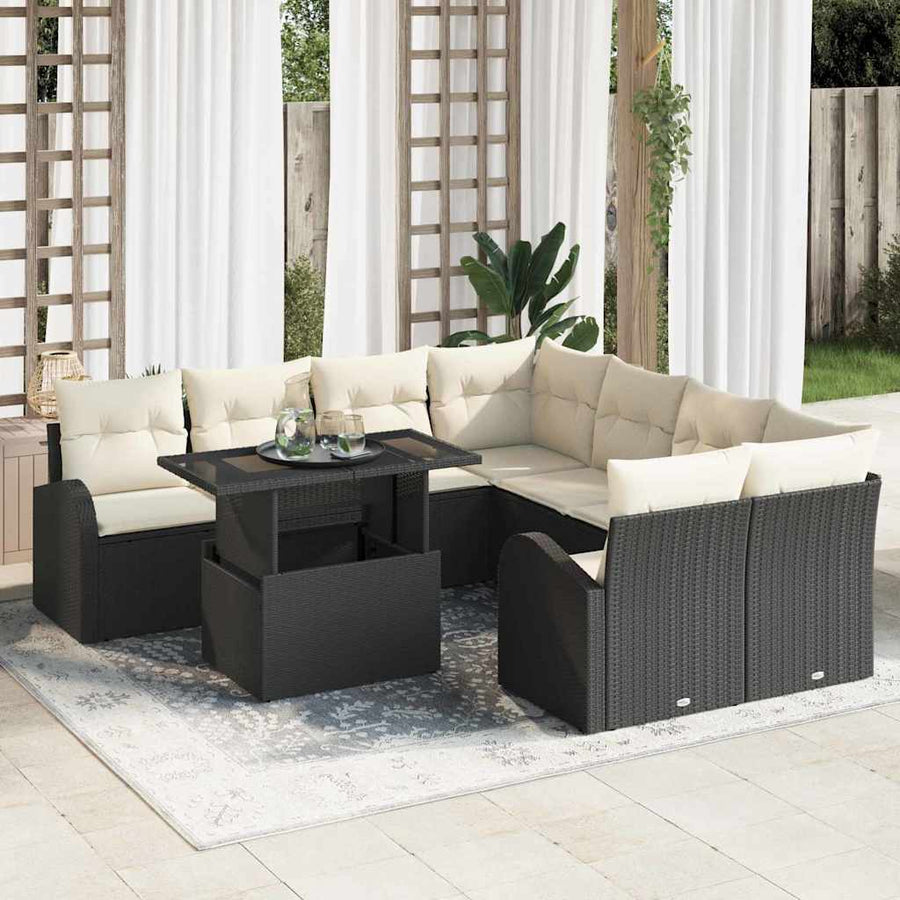 Tuin Sofa Set met kussen met opslag 9 pcs Zwart Poly Rattan