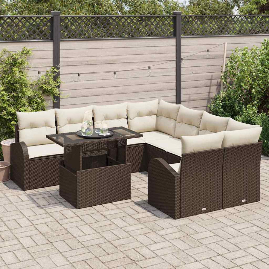 Tuin Sofa Set met kussen met opslag 9 pcs Bruin Poly Rattan