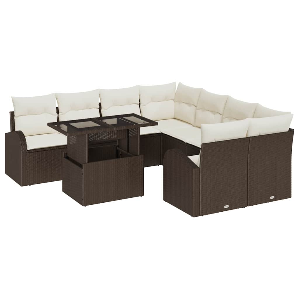 Tuin Sofa Set met kussen met opslag 9 pcs Bruin Poly Rattan