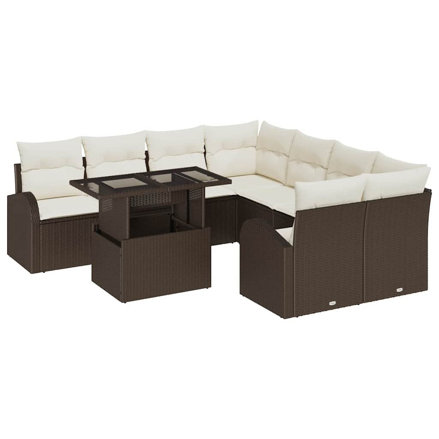 Tuin Sofa Set met kussen met opslag 9 pcs Bruin Poly Rattan