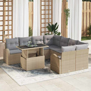 Tuin loungeset 9-delig beige poly rattan