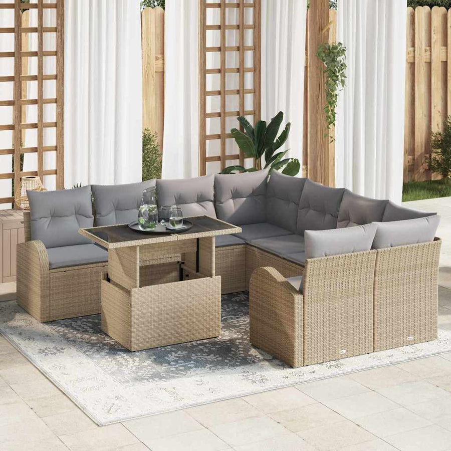 Tuin Sofa Set met kussen met opslag 9 pcs Beige Poly Rattan
