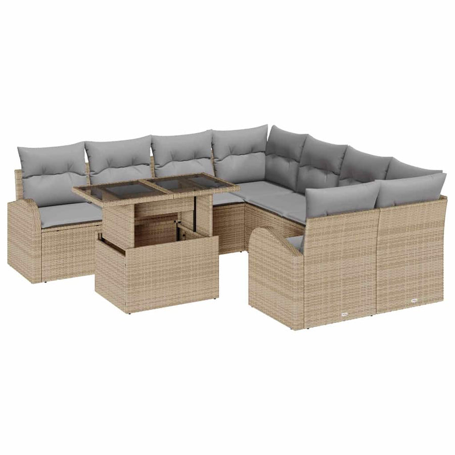 Tuin Sofa Set met kussen met opslag 9 pcs Beige Poly Rattan