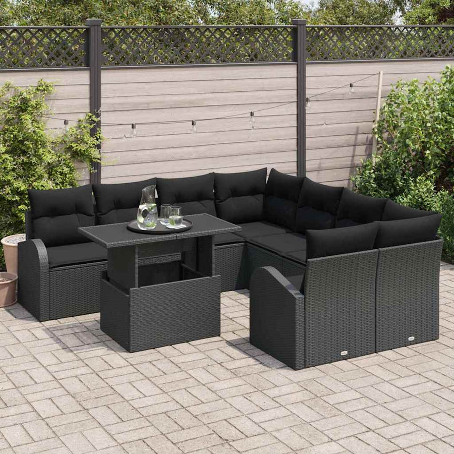 Tuin Sofa Set met kussen met opslag 9 pcs Zwart Poly Rattan