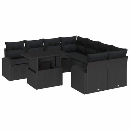 Tuin Sofa Set met kussen met opslag 9 pcs Zwart Poly Rattan