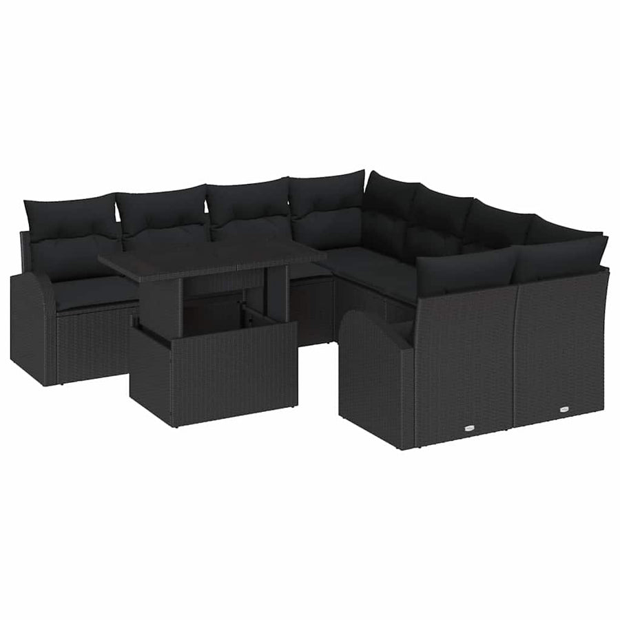Tuin Sofa Set met kussen met opslag 9 pcs Zwart Poly Rattan