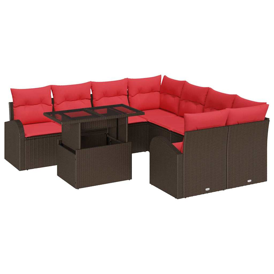 Tuin Sofa Set met kussen met opslag 9 pcs Bruin Poly Rattan