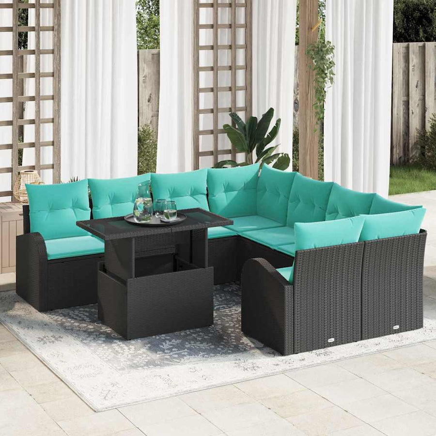 Tuin Sofa Set met kussen met opslag 9 pcs Zwart Poly Rattan