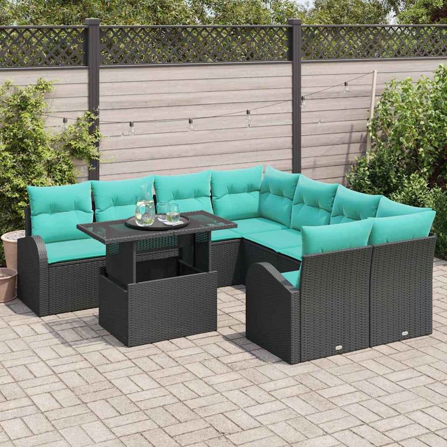 Tuin Sofa Set met kussen met opslag 9 pcs Zwart Poly Rattan