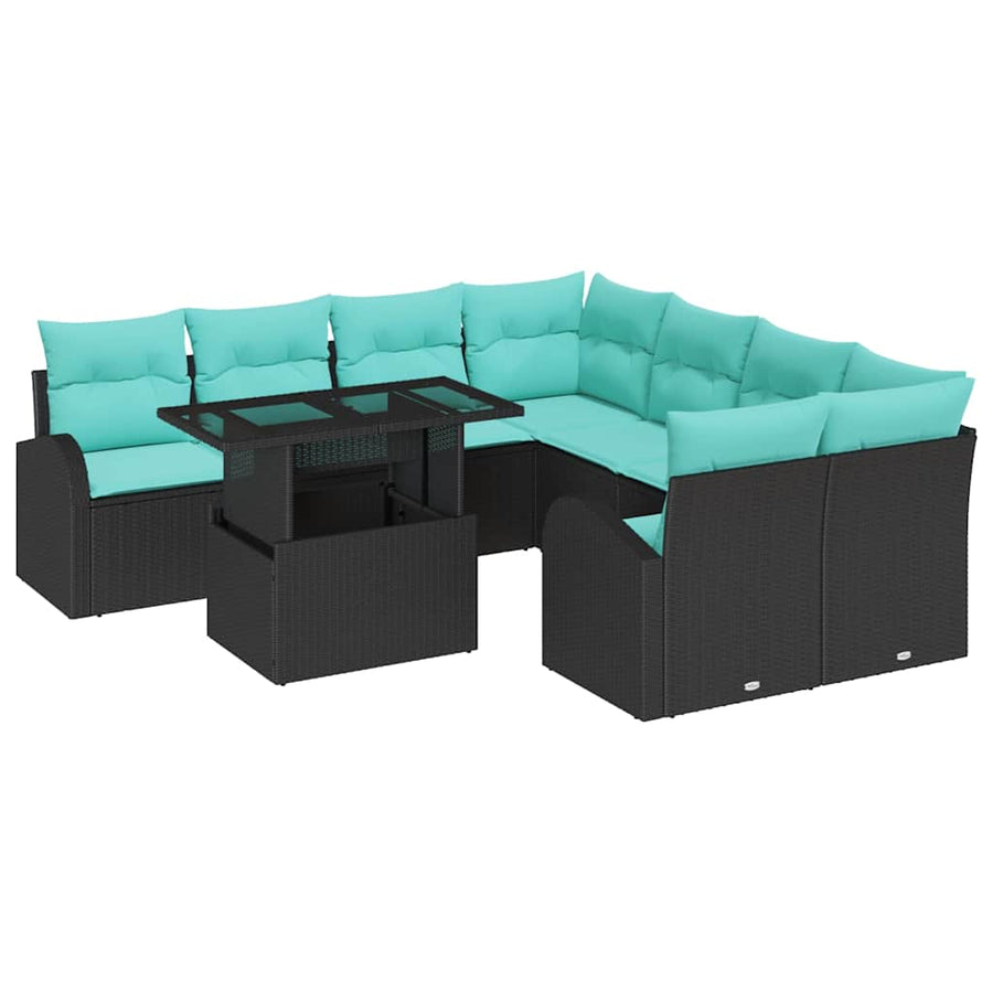 Tuin Sofa Set met kussen met opslag 9 pcs Zwart Poly Rattan