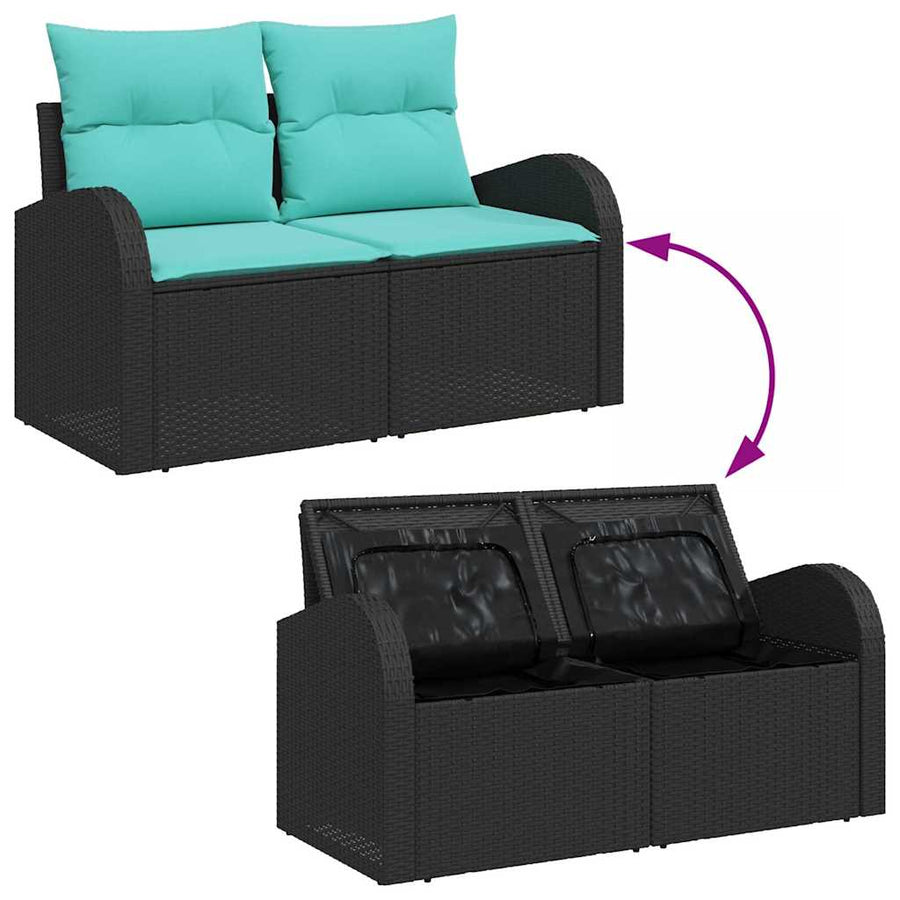Tuin Sofa Set met kussen met opslag 9 pcs Zwart Poly Rattan