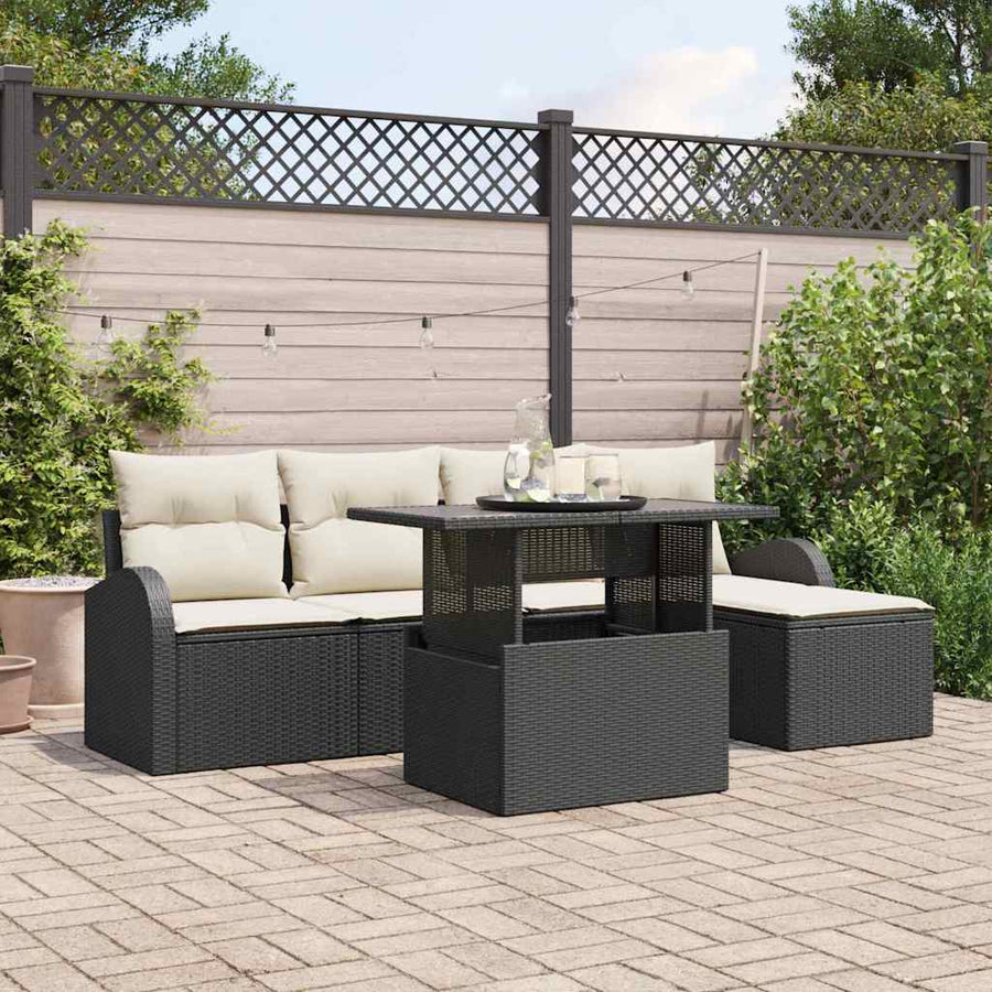 Tuin Sofa Set met kussen met opslag 6 pcs Zwart Poly riet