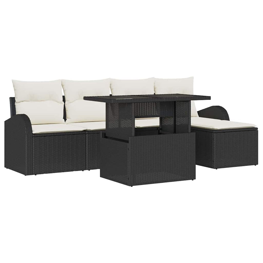 Tuin Sofa Set met kussen met opslag 6 pcs Zwart Poly riet