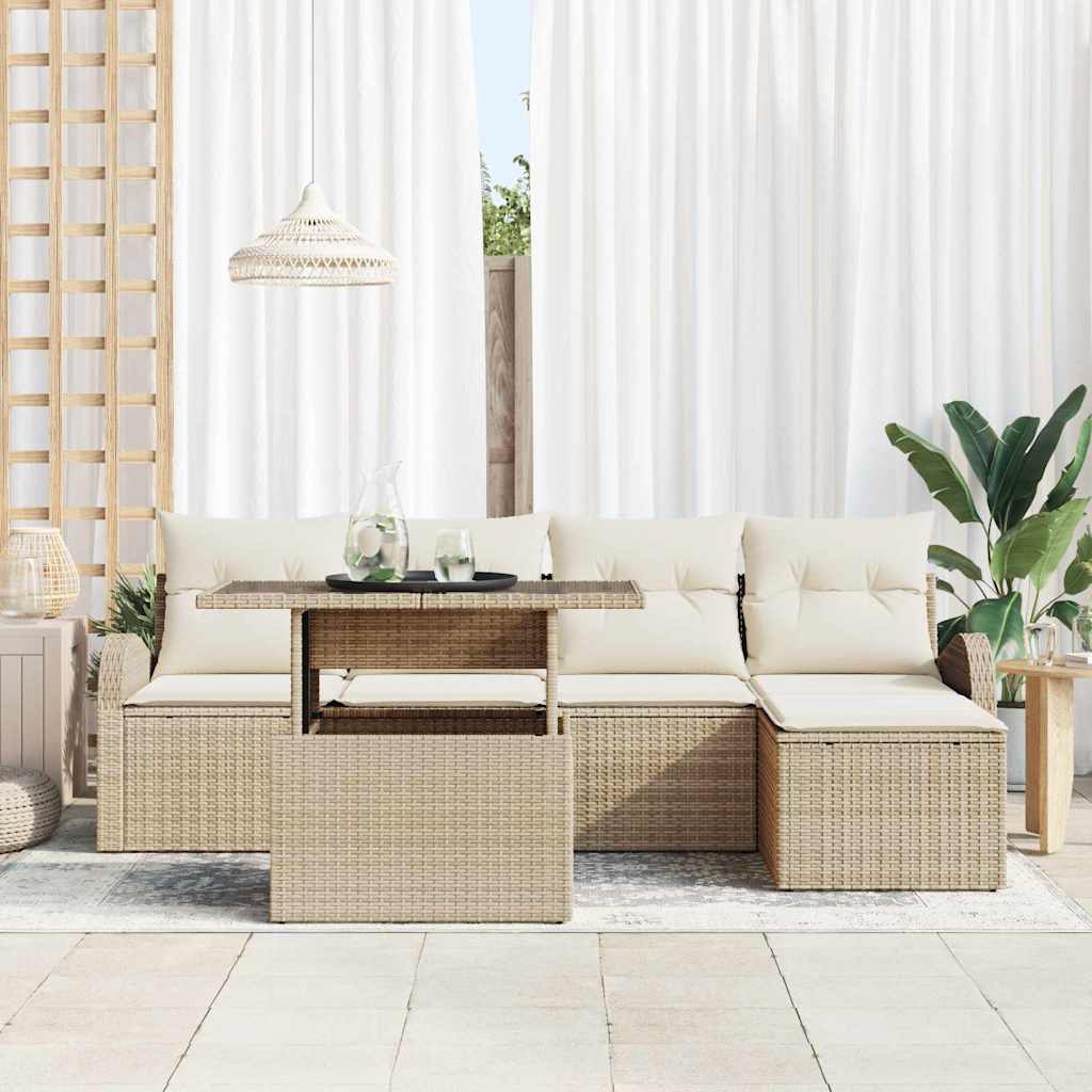Tuin Sofa Set met kussen met opslag 6 pcs Beige Poly riet