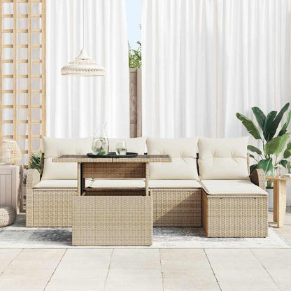 Tuin Sofa Set met kussen met opslag 6 pcs Beige Poly riet