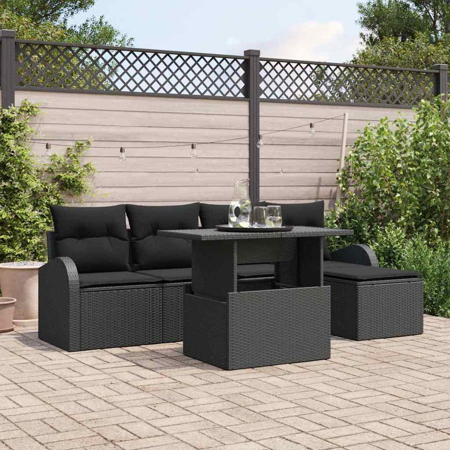 Tuin Sofa Set met kussen met opslag 6 pcs Zwart Poly riet