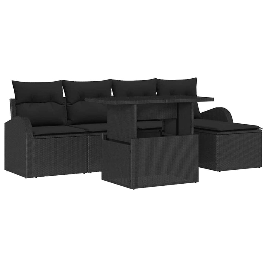 Tuin Sofa Set met kussen met opslag 6 pcs Zwart Poly riet
