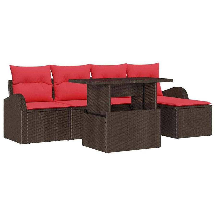 Tuin Sofa Set met kussen met opslag 6 pcs Bruin Poly riet
