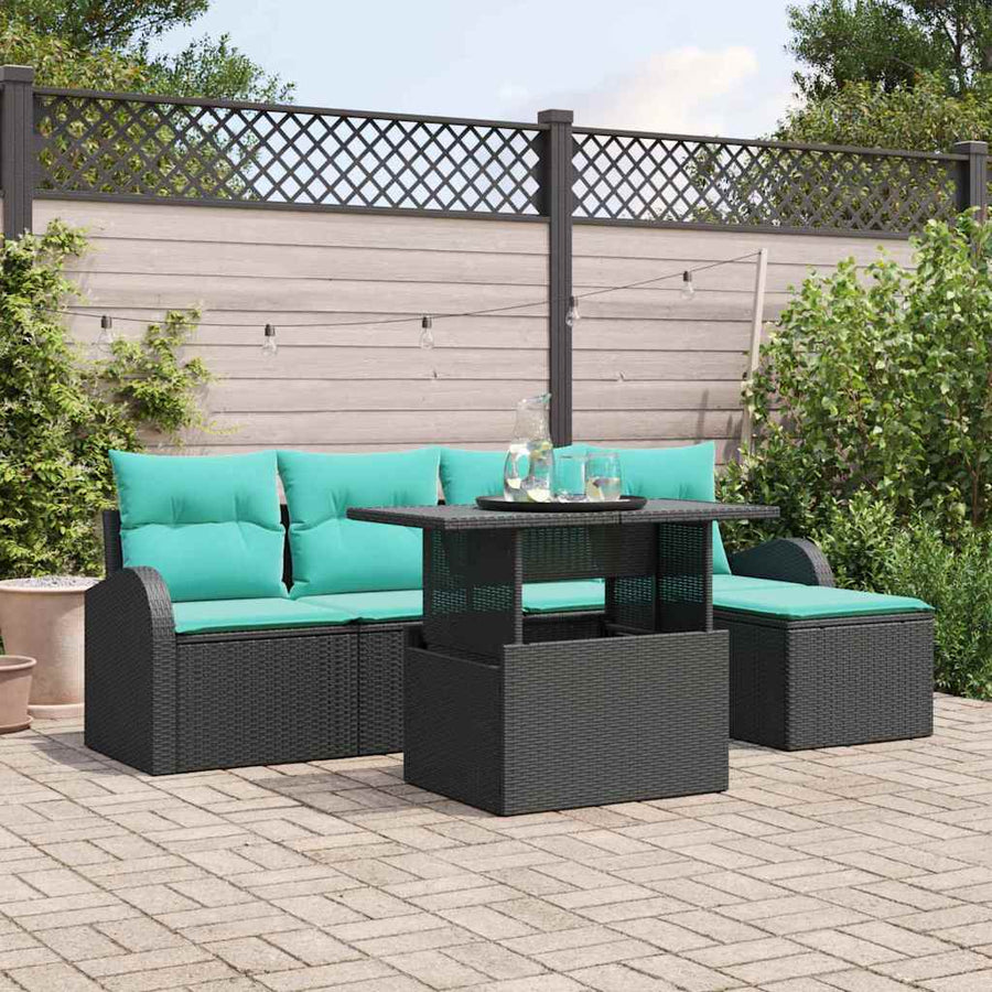 Tuin Sofa Set met kussen met opslag 6 pcs Zwart Poly riet