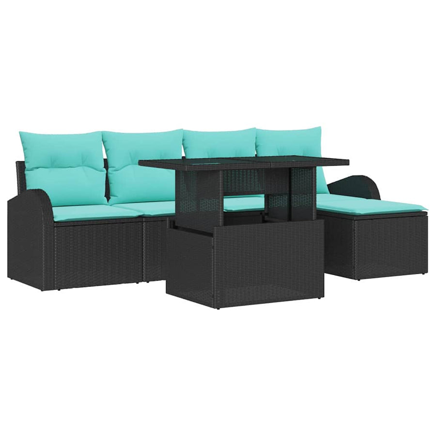 Tuin Sofa Set met kussen met opslag 6 pcs Zwart Poly riet