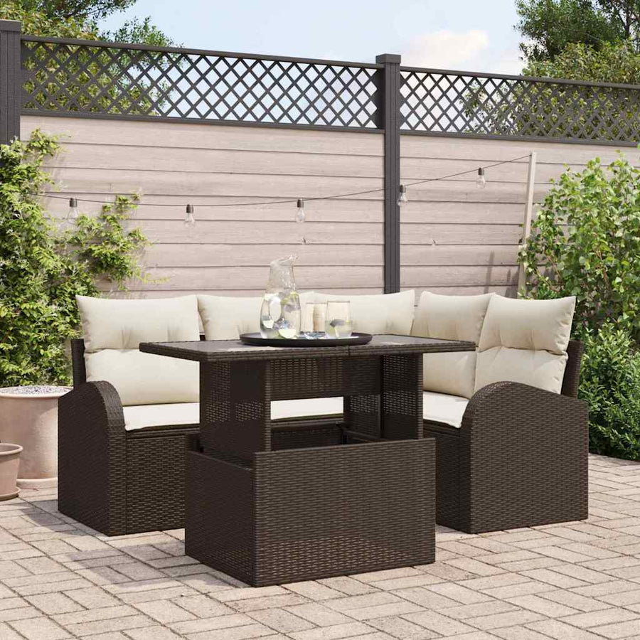 Tuin Sofa Set met kussen met opslag 5 pcs Bruin Poly riet