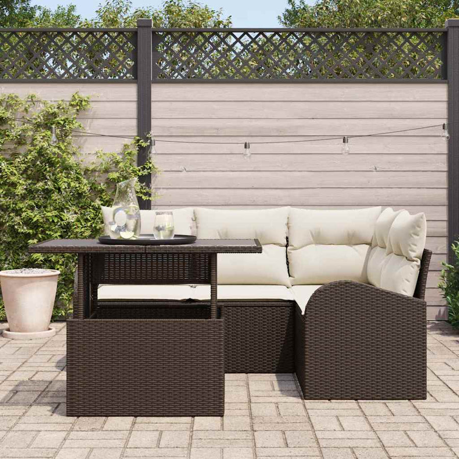 Tuin Sofa Set met kussen met opslag 5 pcs Bruin Poly riet