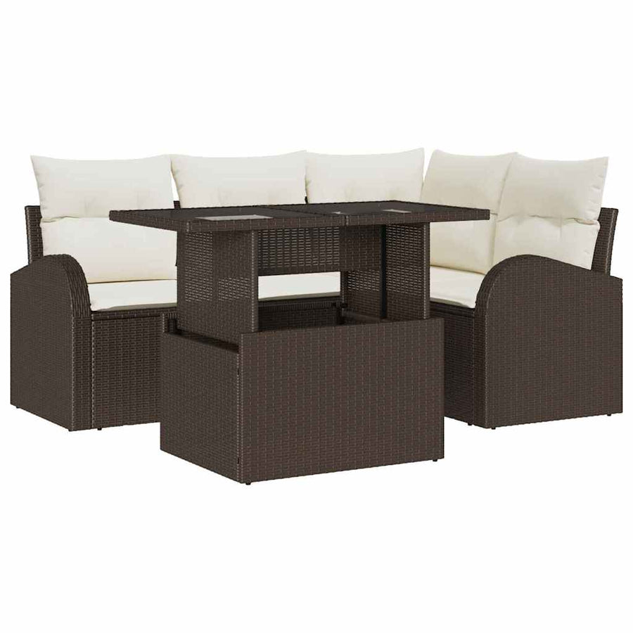Tuin Sofa Set met kussen met opslag 5 pcs Bruin Poly riet