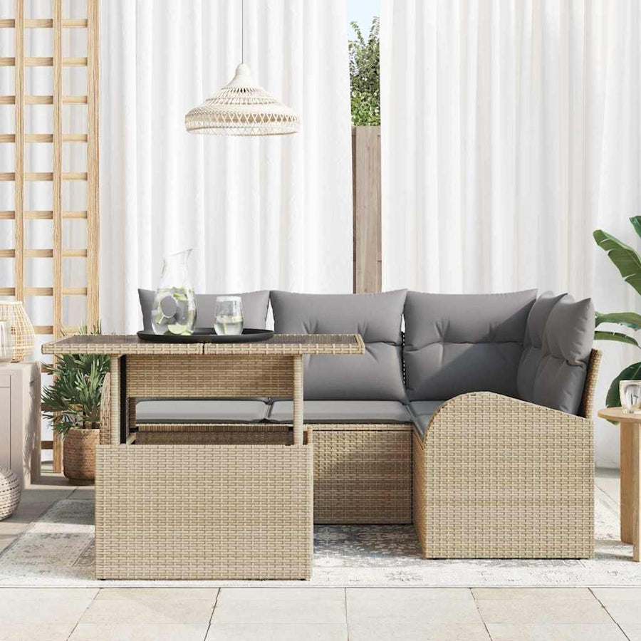 Tuin Sofa Set Met Kussen Met Opslag 5 Pcs Poly Riet beige en lichtgrijs
