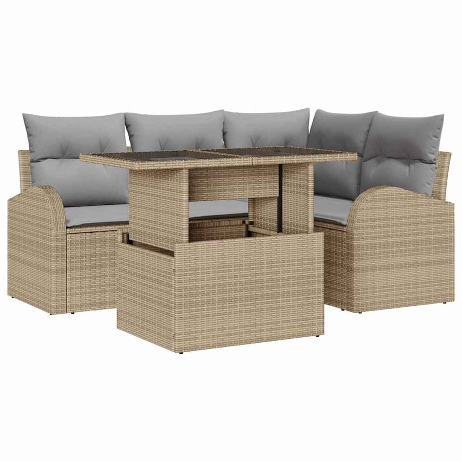Tuin Sofa Set Met Kussen Met Opslag 5 Pcs Poly Riet beige en lichtgrijs
