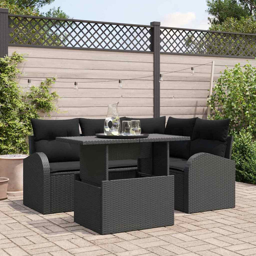 Tuin Sofa Set met kussen met opslag 5 pcs Zwart Poly riet