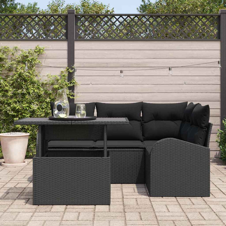 Tuin Sofa Set met kussen met opslag 5 pcs Zwart Poly riet