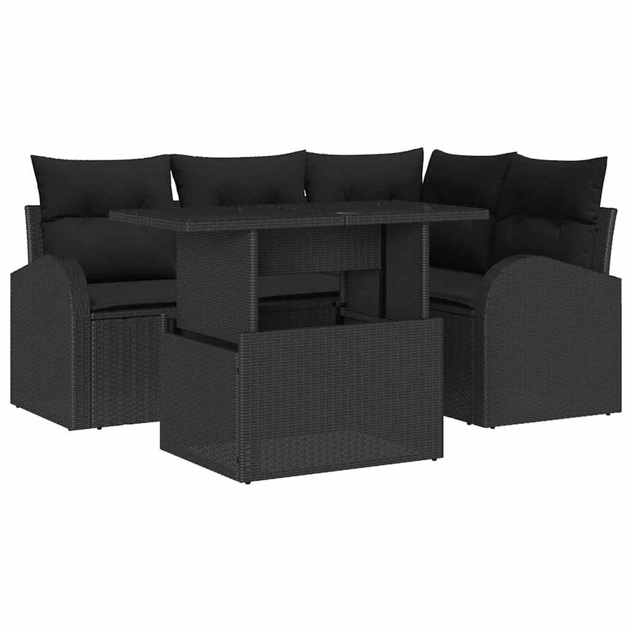 Tuin Sofa Set met kussen met opslag 5 pcs Zwart Poly riet