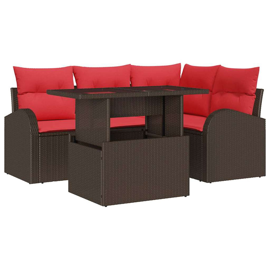 Tuin Sofa Set met kussen met opslag 5 pcs Bruin Poly riet