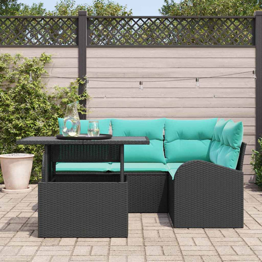 Tuin Sofa Set met kussen met opslag 5 pcs Zwart Poly riet