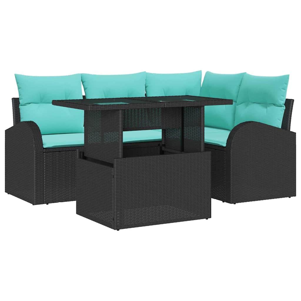Tuin Sofa Set met kussen met opslag 5 pcs Zwart Poly riet