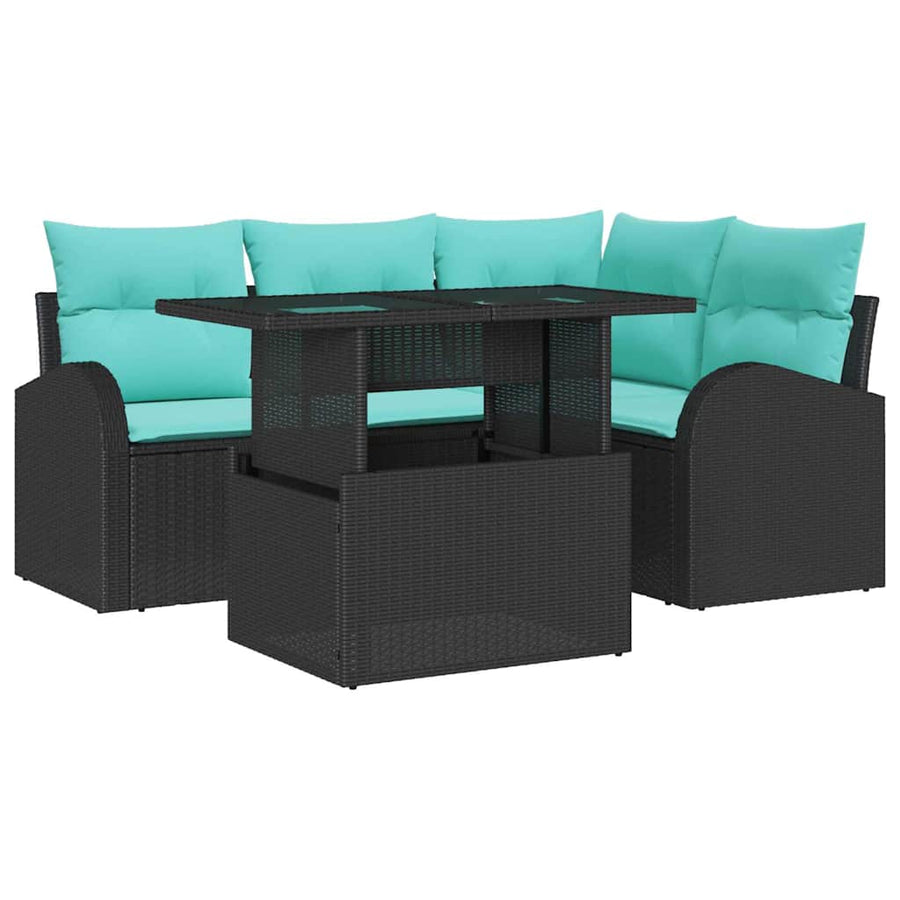 Tuin Sofa Set met kussen met opslag 5 pcs Zwart Poly riet