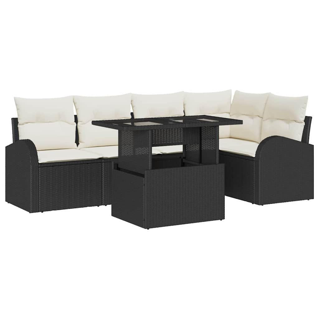 Tuin Sofa Set met kussen met opslag 6 pcs Zwart Poly riet