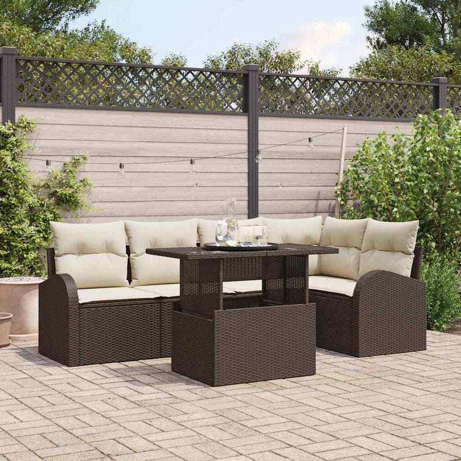 Tuin Sofa Set met kussen met opslag 6 pcs Bruin Poly riet